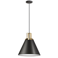 Dainolite SNS-141P-MB-AGB - 1 Light Incandescent Pendant, Matte Black w/ Aged Brass Accent