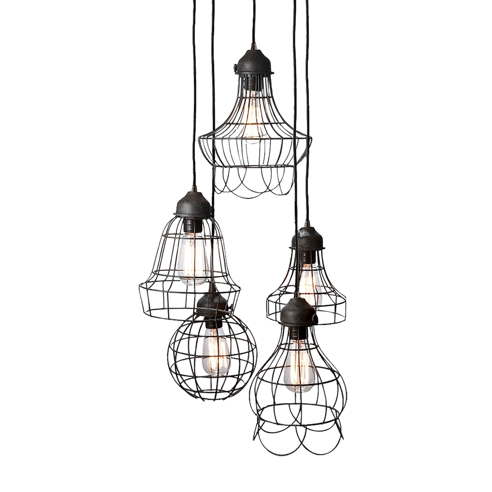 Wire 5-Light Mini Pendant with Wire Cages in Five Shapes